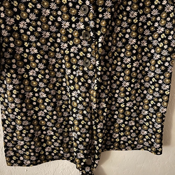 LC Conrad Black Daisy Button Down Tie Front Blouse - Picture 2 of 4